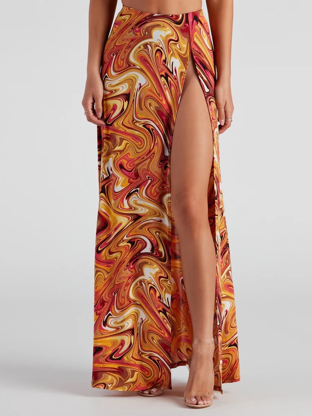 Windsor Women’s Retro Swirls Slit Maxi Skirt Size Small